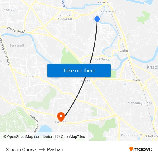 सृष्टि चौक to पाषाण map