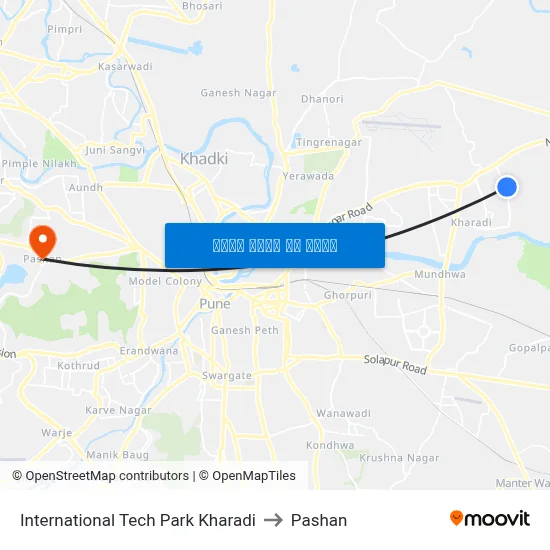 इंटरनैशनल टेक पार्क खराडी to पाषाण map