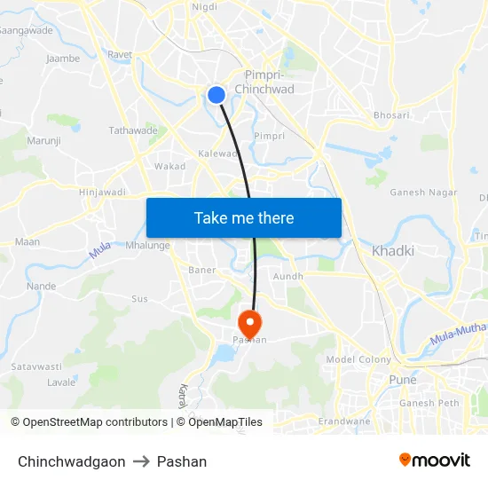 चिंचवड़गांव to पाषाण map