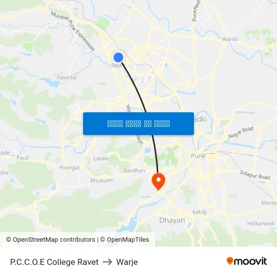 पी.सी.सी.ओ.ई कॉलेज रावेत to वार्जे map