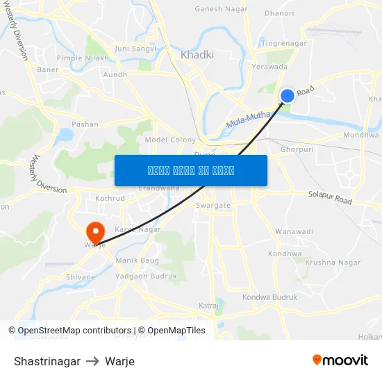 शास्त्रीनगर to वार्जे map