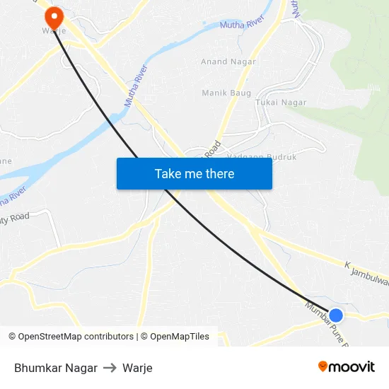 भुमकर नगर to वार्जे map