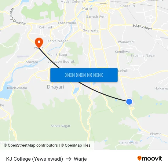 केजे कॉलेज (येवलेवाडी) to वार्जे map