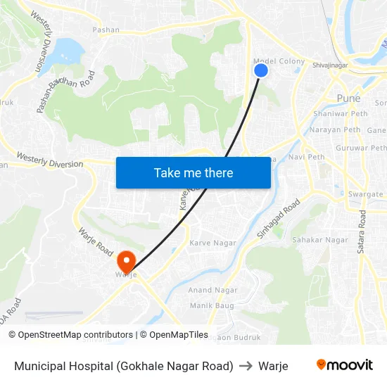 म्युनिसिपल हॉस्पिटल (गोखले नगर रोड) to वार्जे map