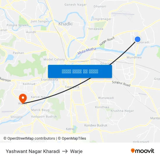 यशवंत नगर खराडी to वार्जे map