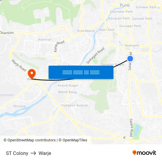 एस.टी कॉलनी to वार्जे map