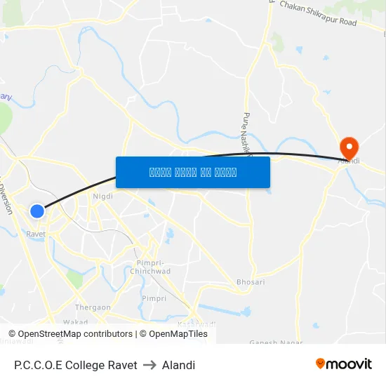P.C.C.O.E College Ravet to Alandi map