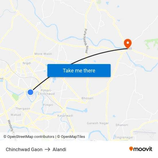 Chinchwad Gaon to Alandi map