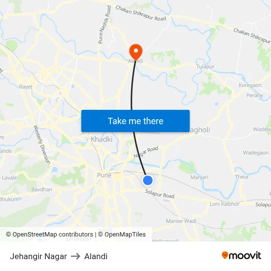 जहांगीर नगर to अलंदी map