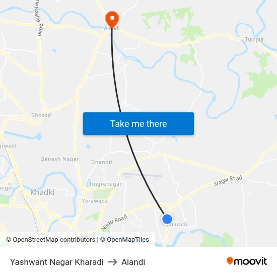 यशवंत नगर खराडी to अलंदी map