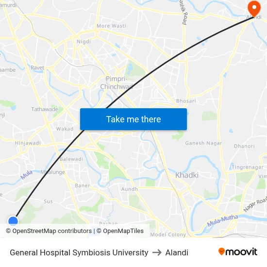 General Hospital Symbiosis University to अलंदी map