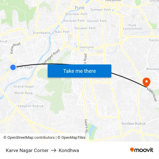 कर्वे नगर कॉर्नर to कोंढवा map