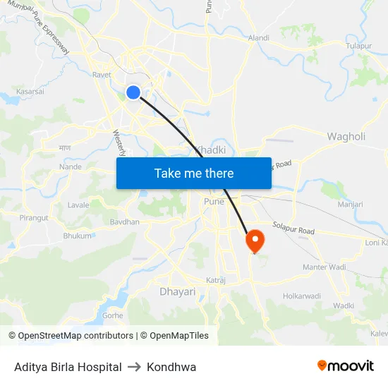 आदित्य बिड़ला हॉस्पिटल to कोंढवा map