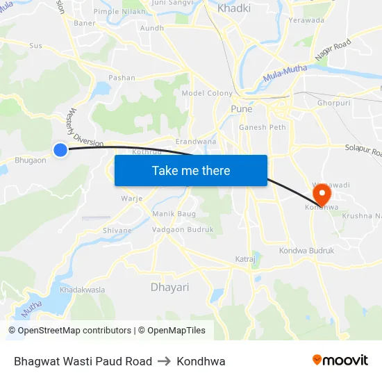 भगवत वस्ती पौड रोड to कोंढवा map