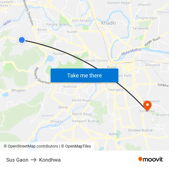 सूस गाव to कोंढवा map