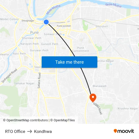 आरटीओ कार्यालय to कोंढवा map