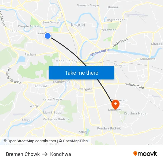 ब्रेमेन चौक to कोंढवा map