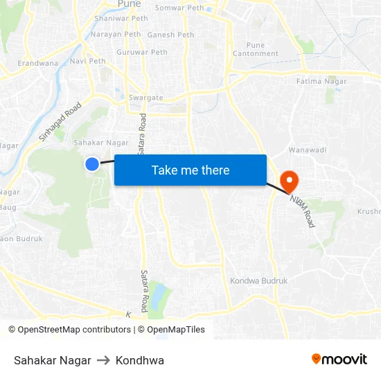 सहकार नगर to कोंढवा map