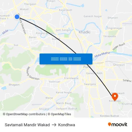 सावतामाळी मंदिर वाकड to कोंढवा map
