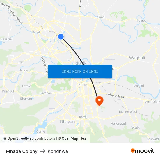 म्हाडा कॉलोनी to कोंढवा map
