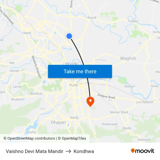 वैष्णो देवी माता मंदिर to कोंढवा map