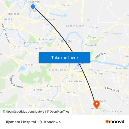 जिजामाता हॉस्पिटल to कोंढवा map