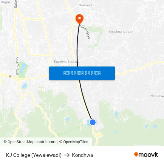 केजे कॉलेज (येवलेवाडी) to कोंढवा map