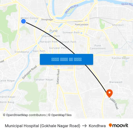 म्युनिसिपल हॉस्पिटल (गोखले नगर रोड) to कोंढवा map