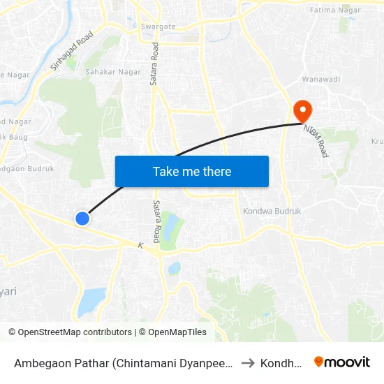 आंबेगाव पठार (चिंतामणि ज्ञानपीठ) to कोंढवा map