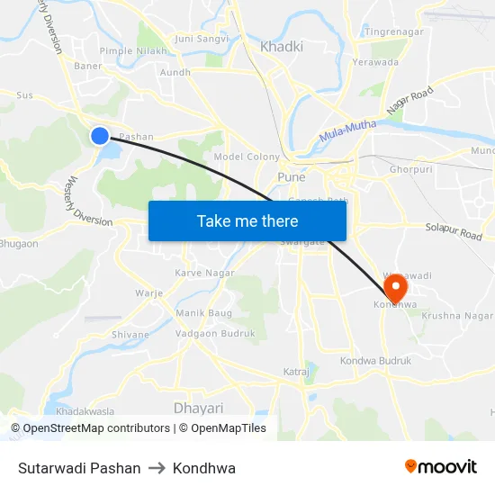 सुतारवाडी पाषाण to कोंढवा map
