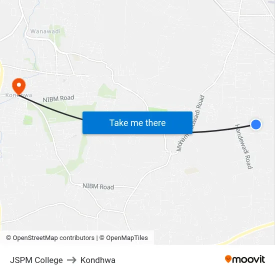 जेएसपीएम कॉलेज to कोंढवा map
