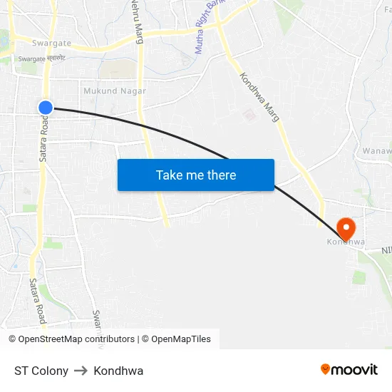 एस.टी कॉलनी to कोंढवा map