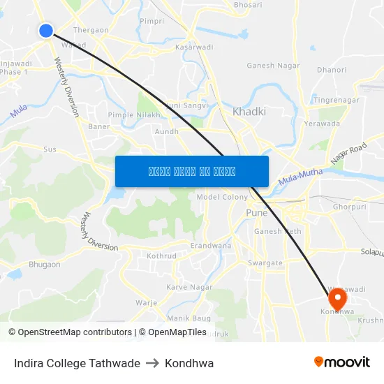 इंदिरा कॉलेज तथवडे to कोंढवा map