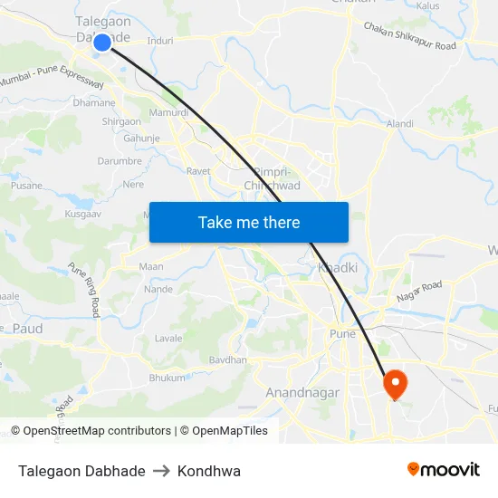 तालेगाव दाभाड़े to कोंढवा map