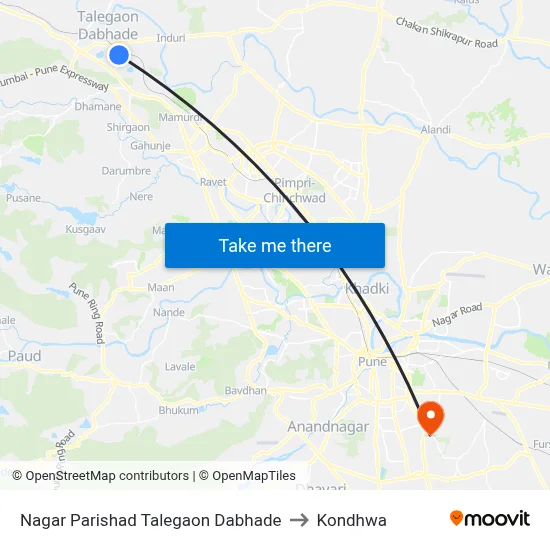 नगर परिषद तळेगाव दाभाडे to कोंढवा map