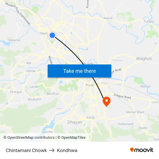 चिंतामणि चौक to कोंढवा map