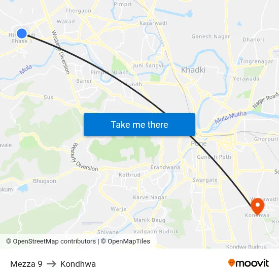 मेज़्ज़ा 9 to कोंढवा map