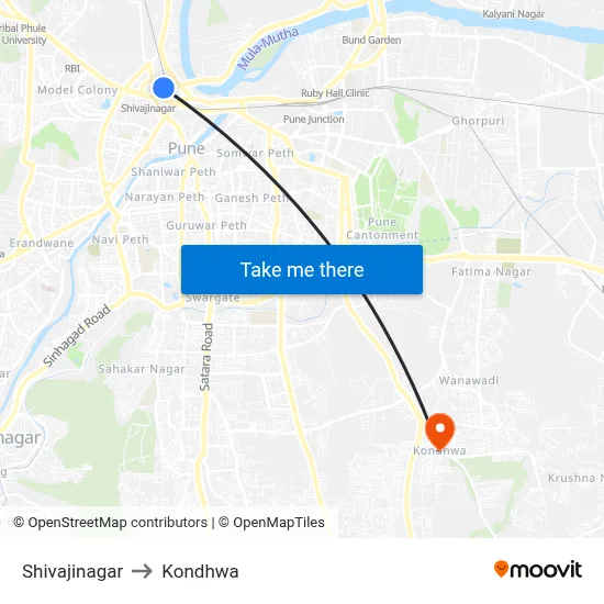 शिवाजीनगर to कोंढवा map