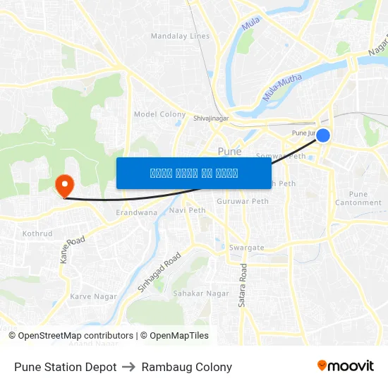 पुणे स्टेशन डेपो to रामबाग कॉलोनी map