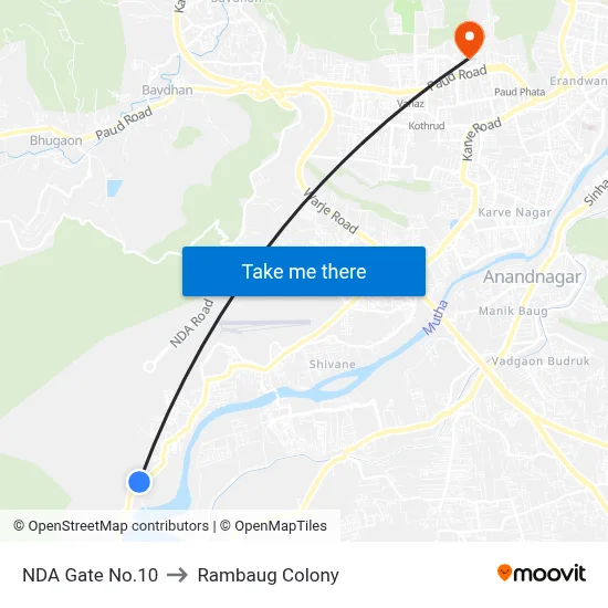 एनडीए गेट नं.10 to रामबाग कॉलोनी map