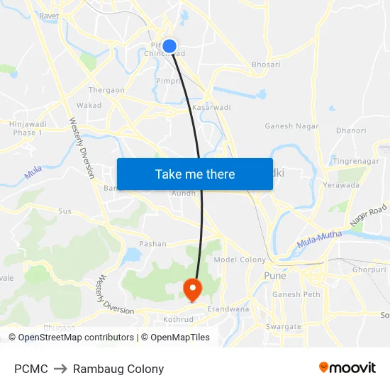 PCMC to Rambaug Colony map