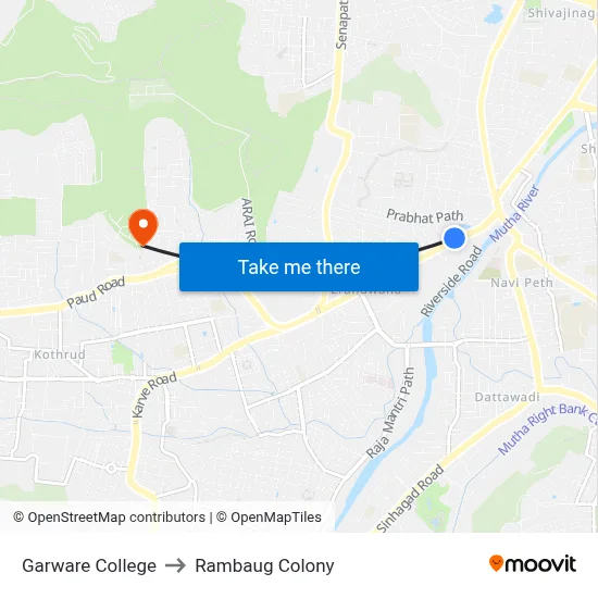 गरवारे कॉलेज to रामबाग कॉलोनी map