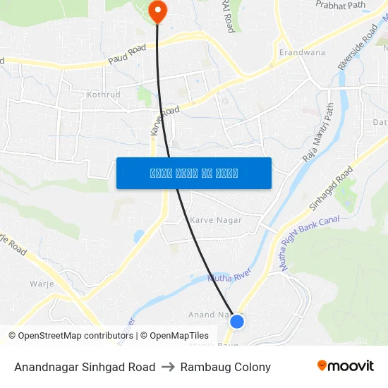 आनंदनगर सिंहगड रोड to रामबाग कॉलोनी map