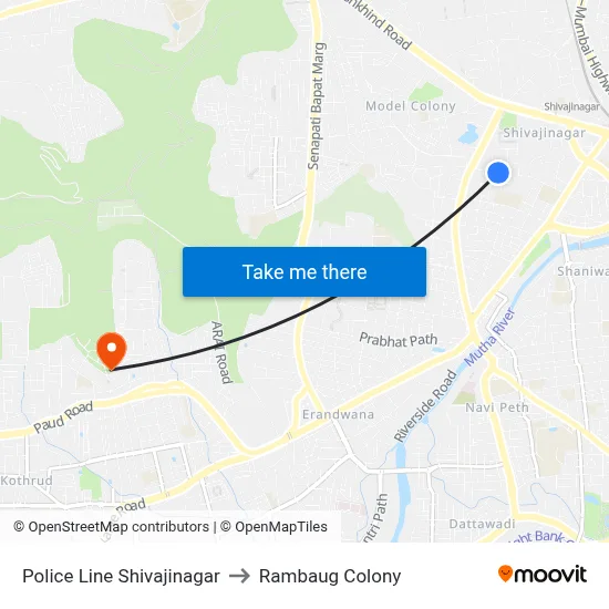 Police Line Shivajinagar to Rambaug Colony map