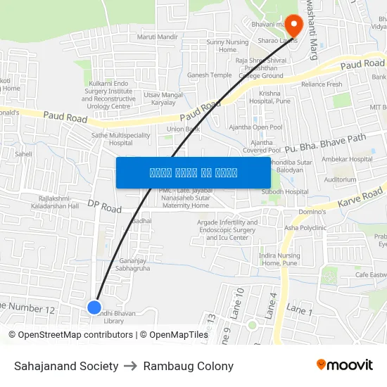सहजानंद सोसायटी to रामबाग कॉलोनी map