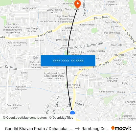 गांधी भवन फाटा / दहानुकर कॉलोनी to रामबाग कॉलोनी map