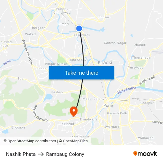 Nashik Phata to Rambaug Colony map