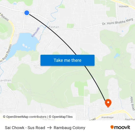 Sai Chowk - Sus Road to रामबाग कॉलोनी map