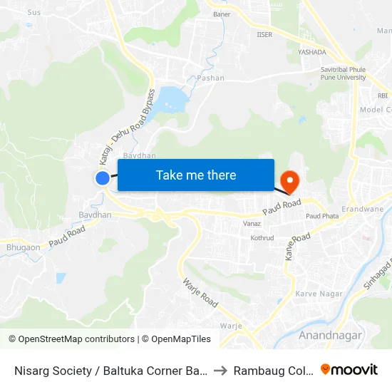 निसर्ग सोसायटी / बाल्टुका कॉर्नर बावधन to रामबाग कॉलोनी map