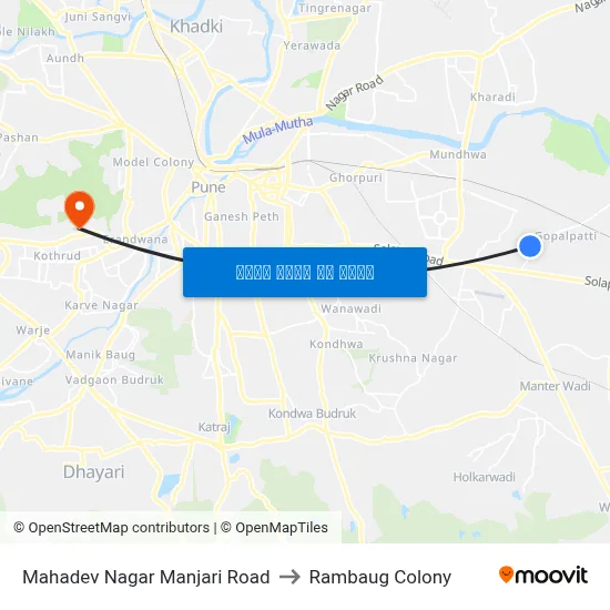 महादेव नगर मांजरी रोड to रामबाग कॉलोनी map